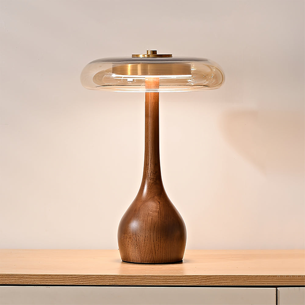 Moonpath - Minimalistische Glazen Tafellamp Met Strakke Houten Voet