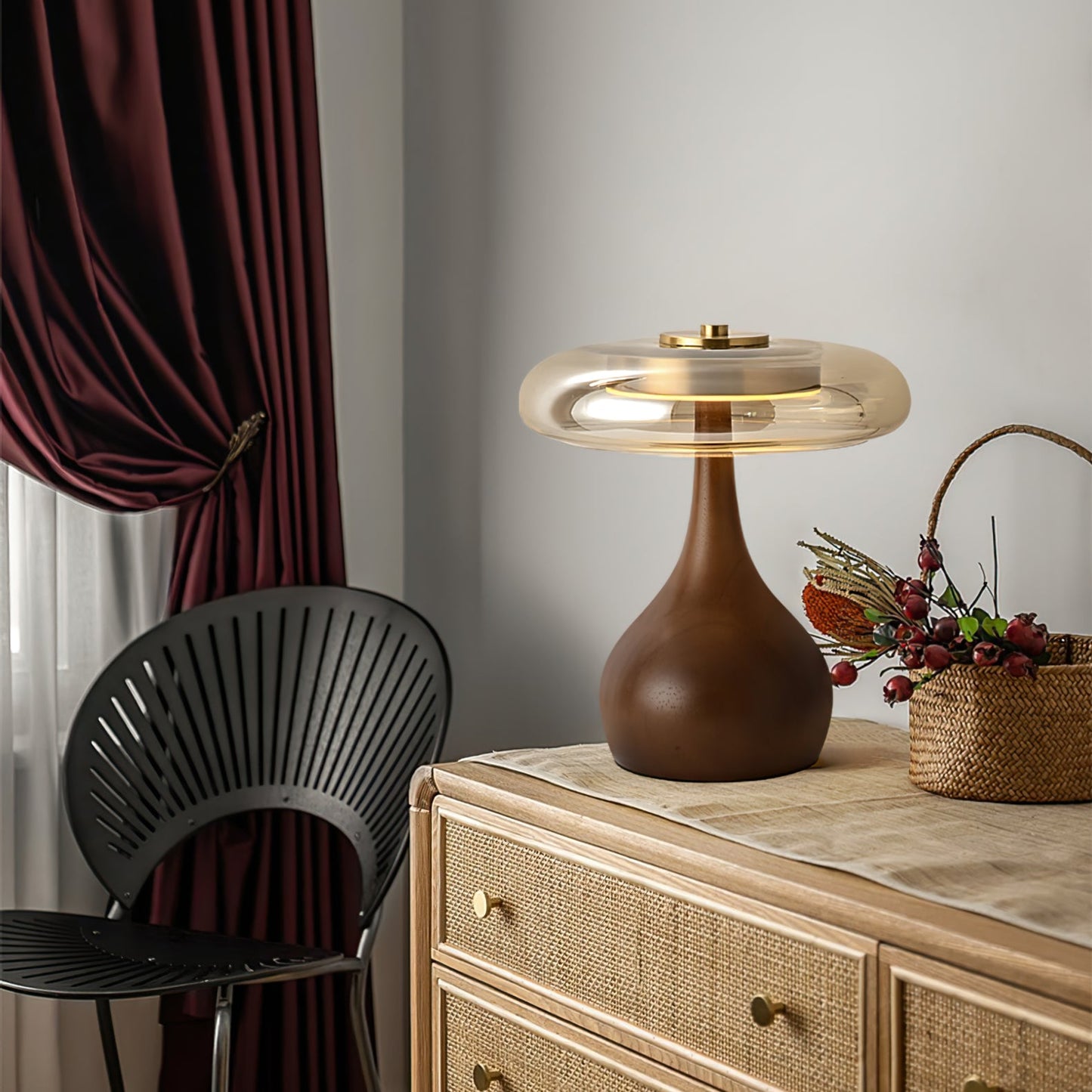 Moonpath - Minimalistische Glazen Tafellamp Met Strakke Houten Voet