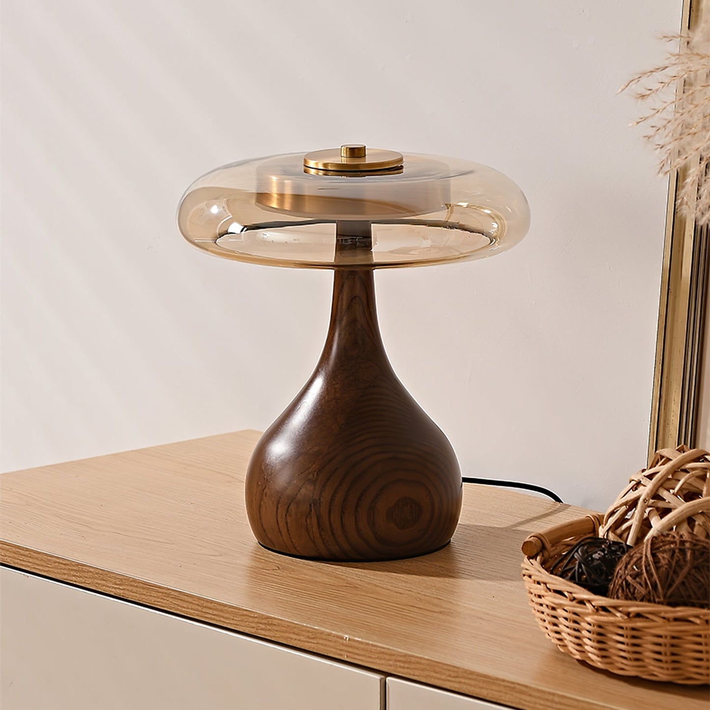 Moonpath - Minimalistische Glazen Tafellamp Met Strakke Houten Voet