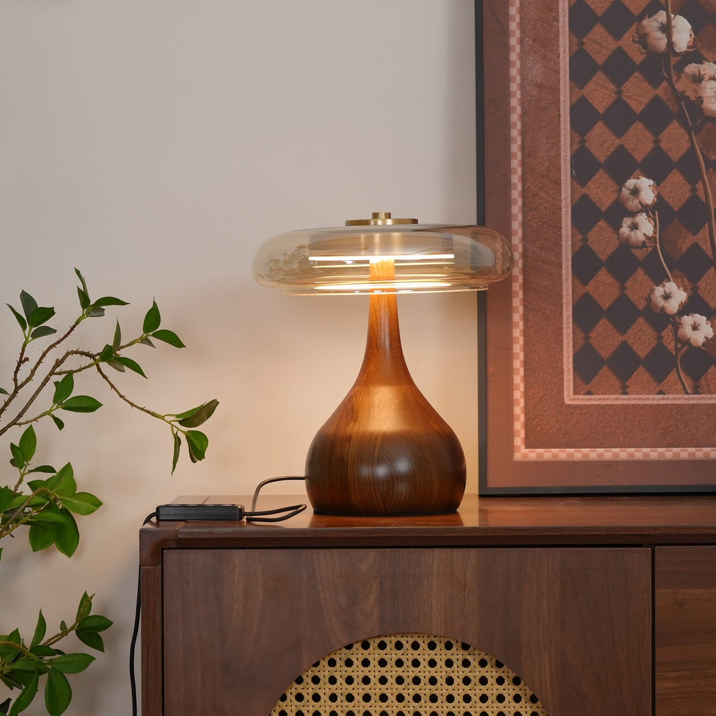 Moonpath - Minimalistische Glazen Tafellamp Met Strakke Houten Voet