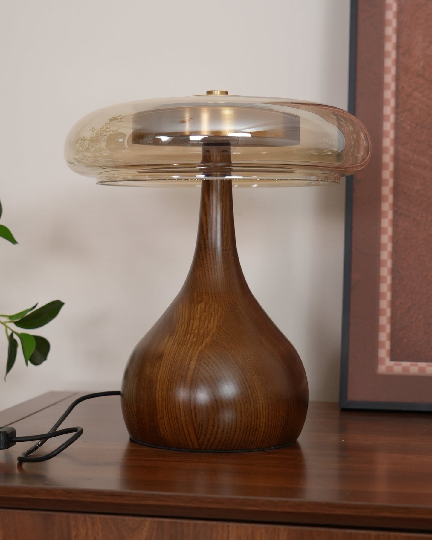 Moonpath - Minimalistische Glazen Tafellamp Met Strakke Houten Voet