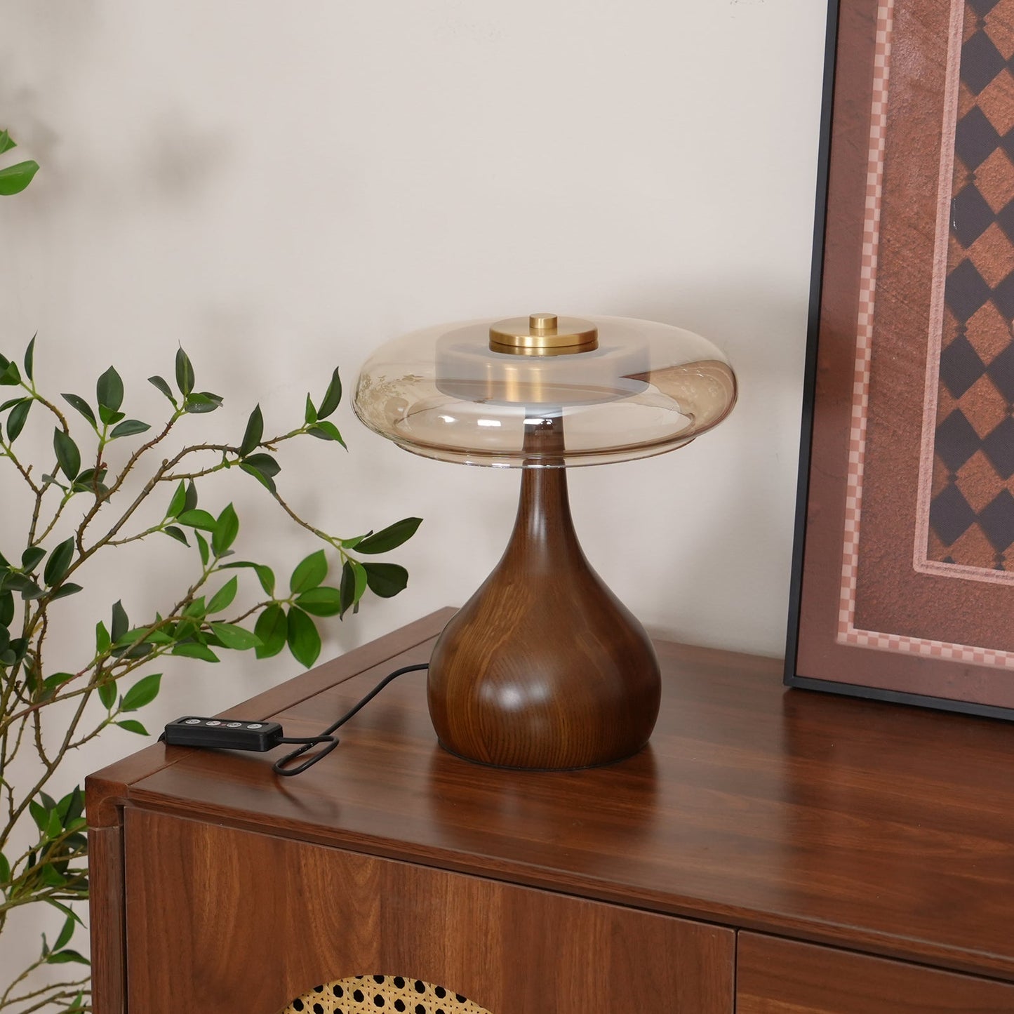 Moonpath - Minimalistische Glazen Tafellamp Met Strakke Houten Voet