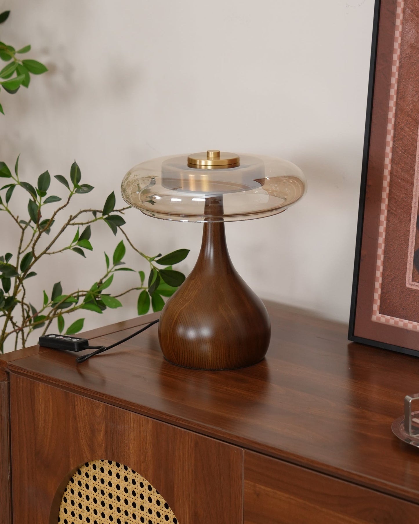 Moonpath - Minimalistische Glazen Tafellamp Met Strakke Houten Voet