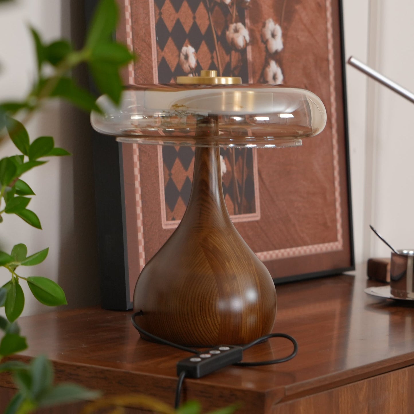 Moonpath - Minimalistische Glazen Tafellamp Met Strakke Houten Voet