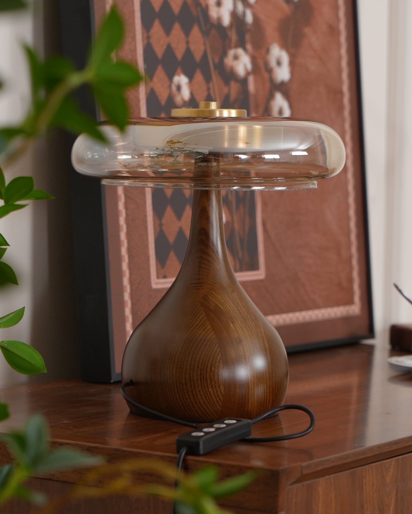 Moonpath - Minimalistische Glazen Tafellamp Met Strakke Houten Voet