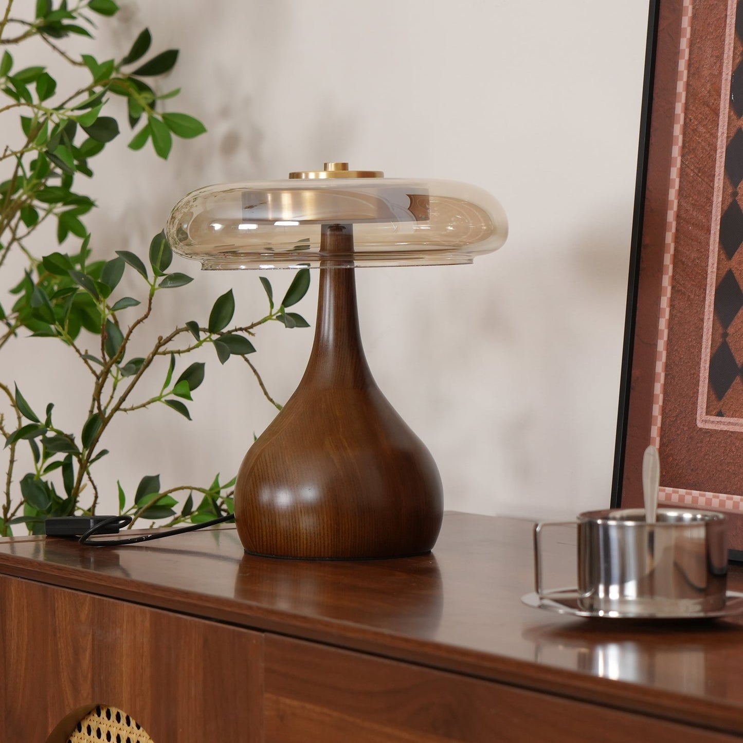 Moonpath - Minimalistische Glazen Tafellamp Met Strakke Houten Voet