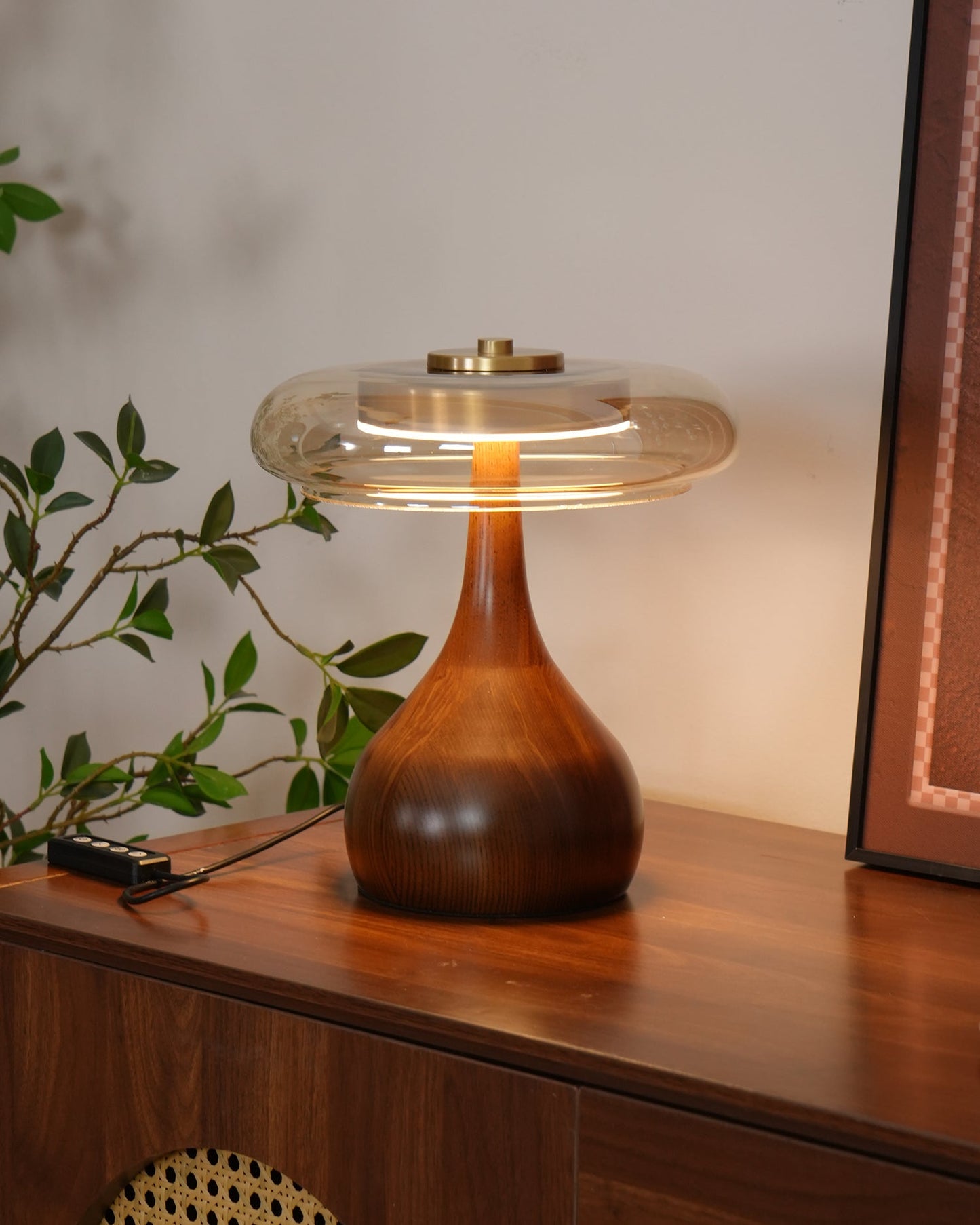 Moonpath - Minimalistische Glazen Tafellamp Met Strakke Houten Voet