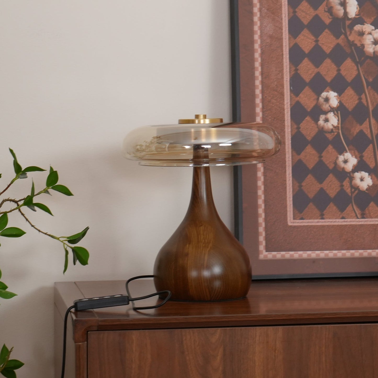 Moonpath - Minimalistische Glazen Tafellamp Met Strakke Houten Voet