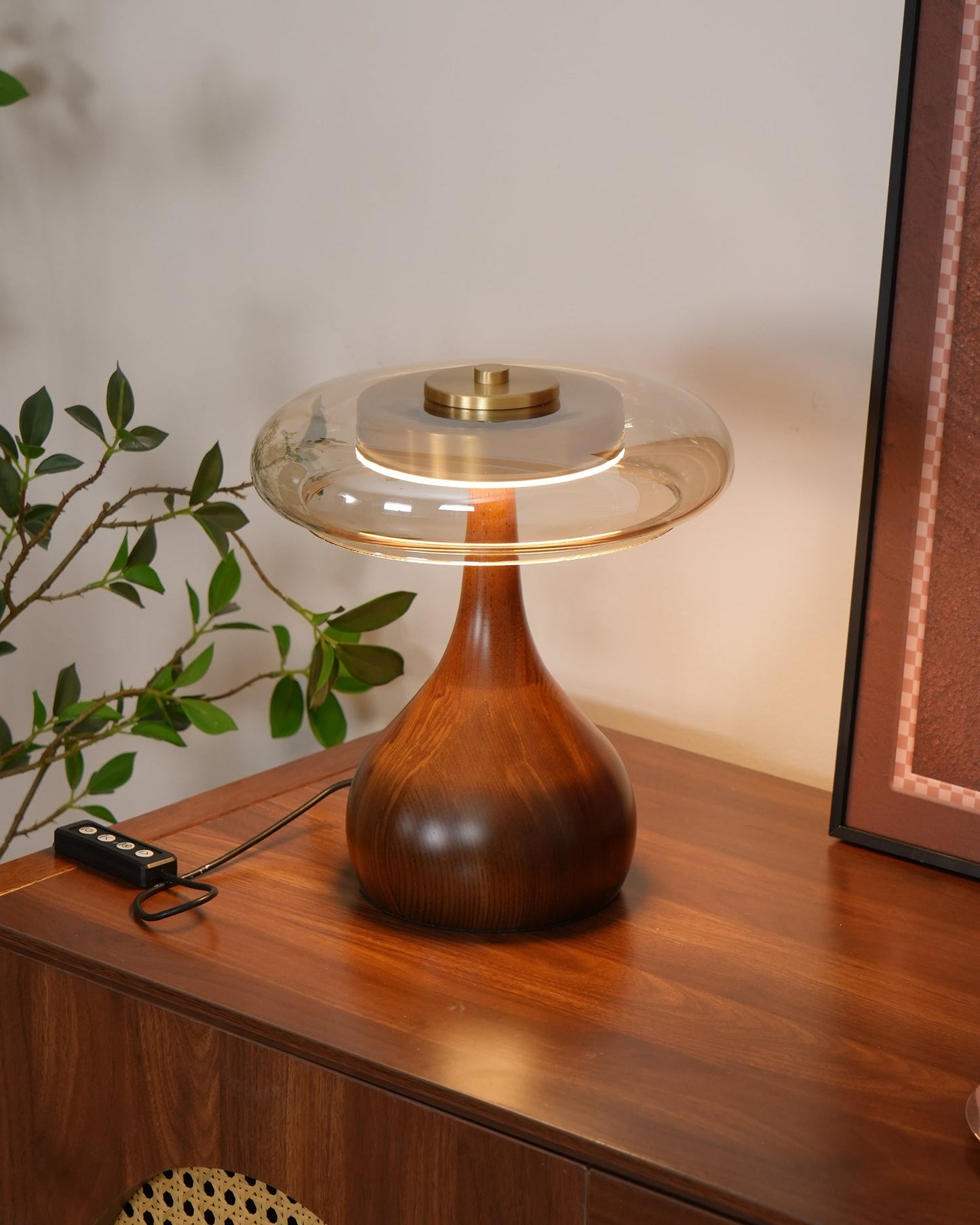 Moonpath - Minimalistische Glazen Tafellamp Met Strakke Houten Voet