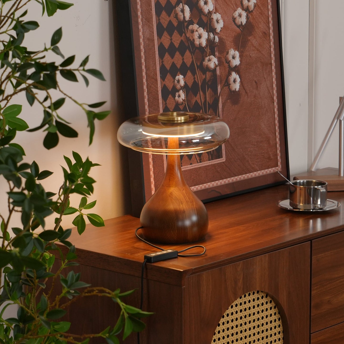 Moonpath - Minimalistische Glazen Tafellamp Met Strakke Houten Voet