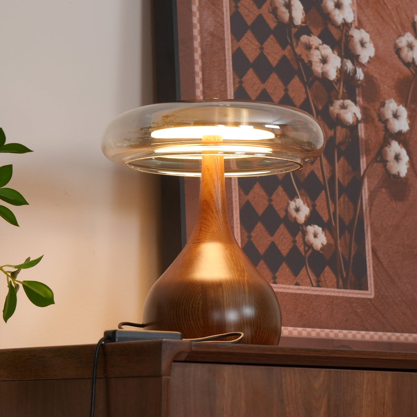 Moonpath - Minimalistische Glazen Tafellamp Met Strakke Houten Voet