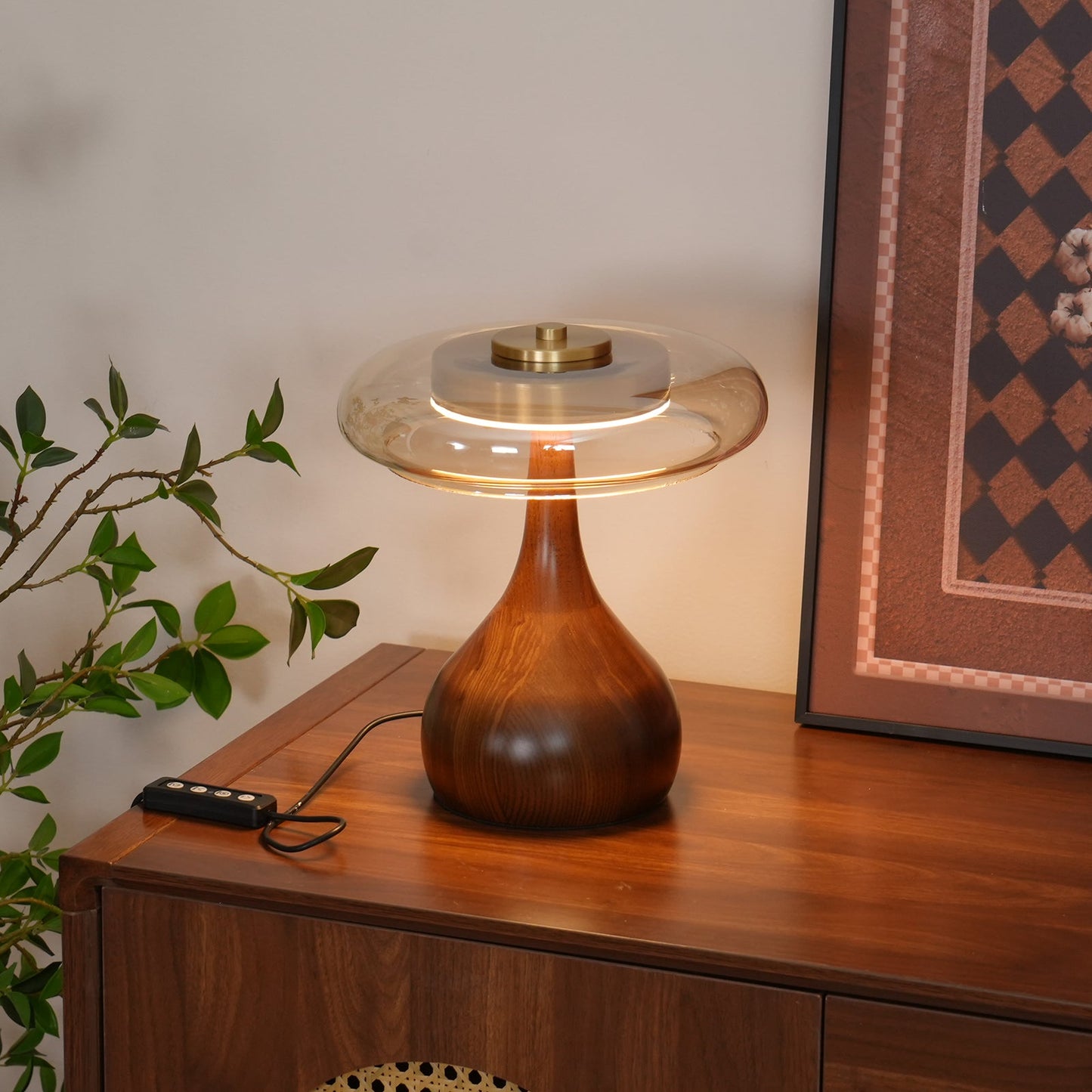 Moonpath - Minimalistische Glazen Tafellamp Met Strakke Houten Voet