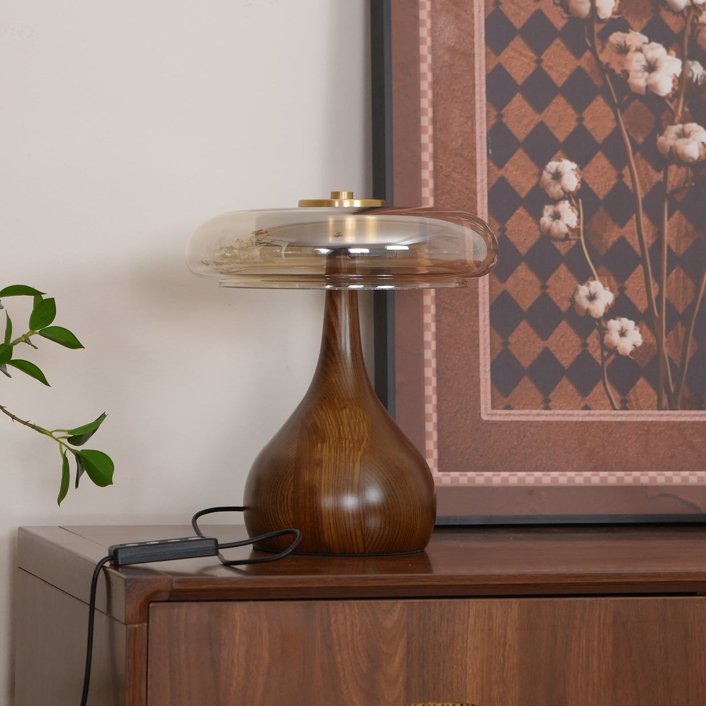 Moonpath - Minimalistische Glazen Tafellamp Met Strakke Houten Voet