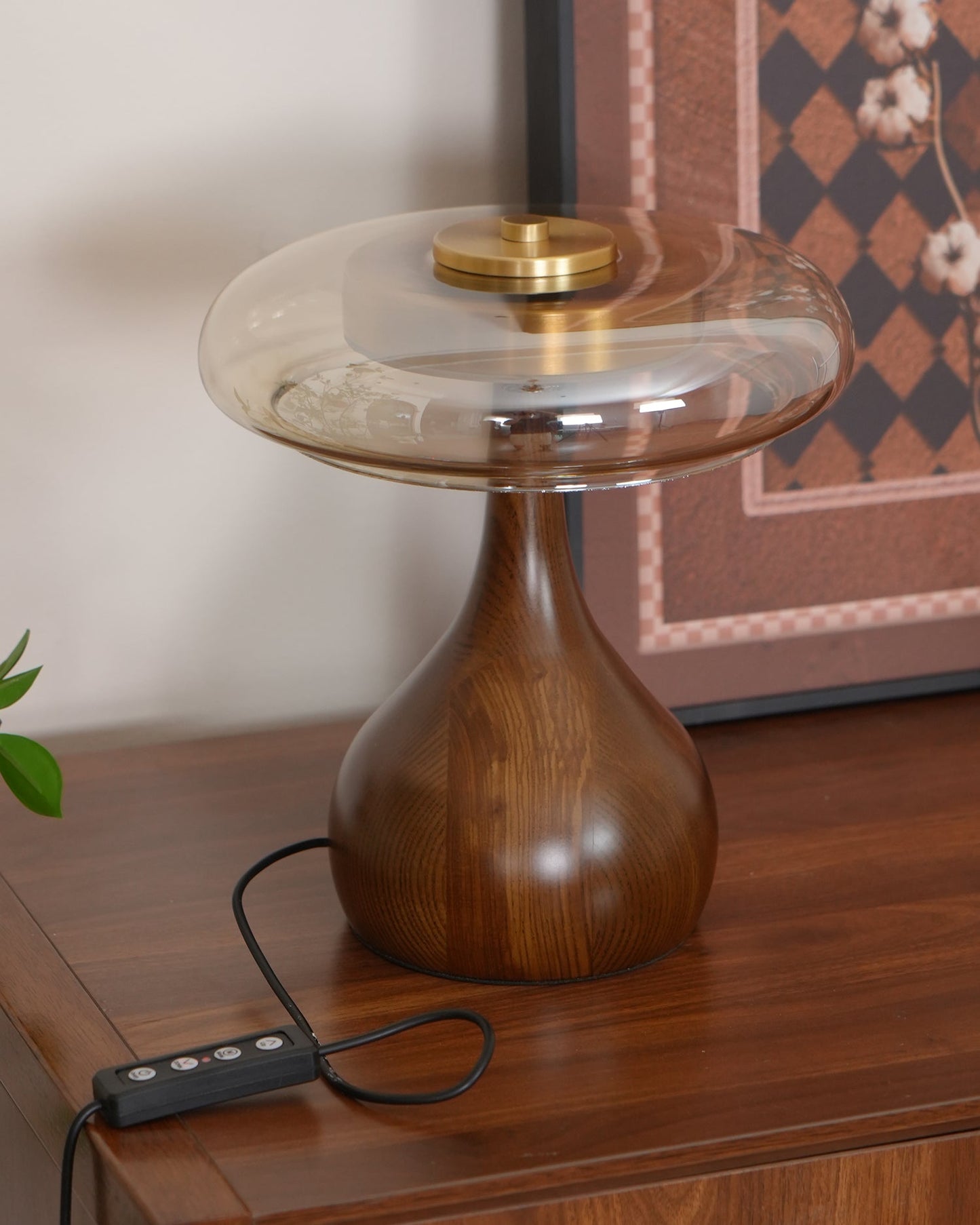 Moonpath - Minimalistische Glazen Tafellamp Met Strakke Houten Voet
