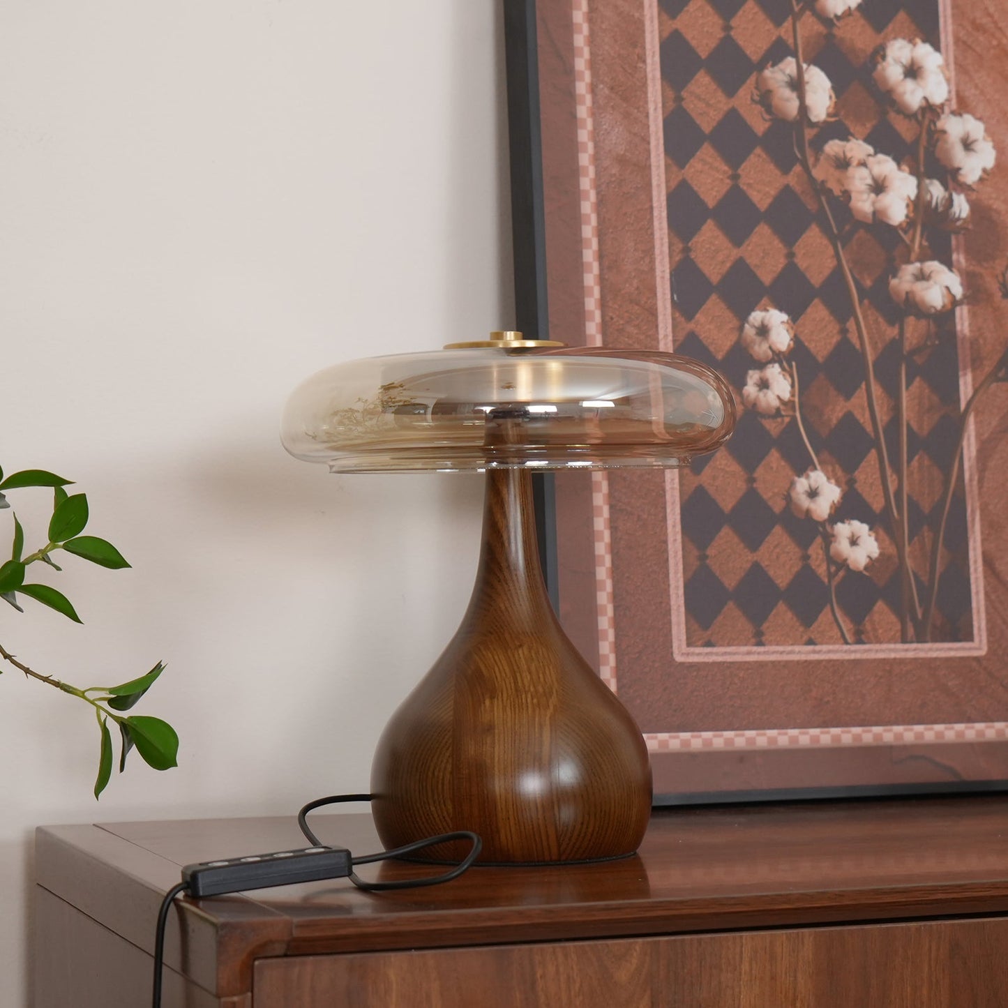 Moonpath - Minimalistische Glazen Tafellamp Met Strakke Houten Voet