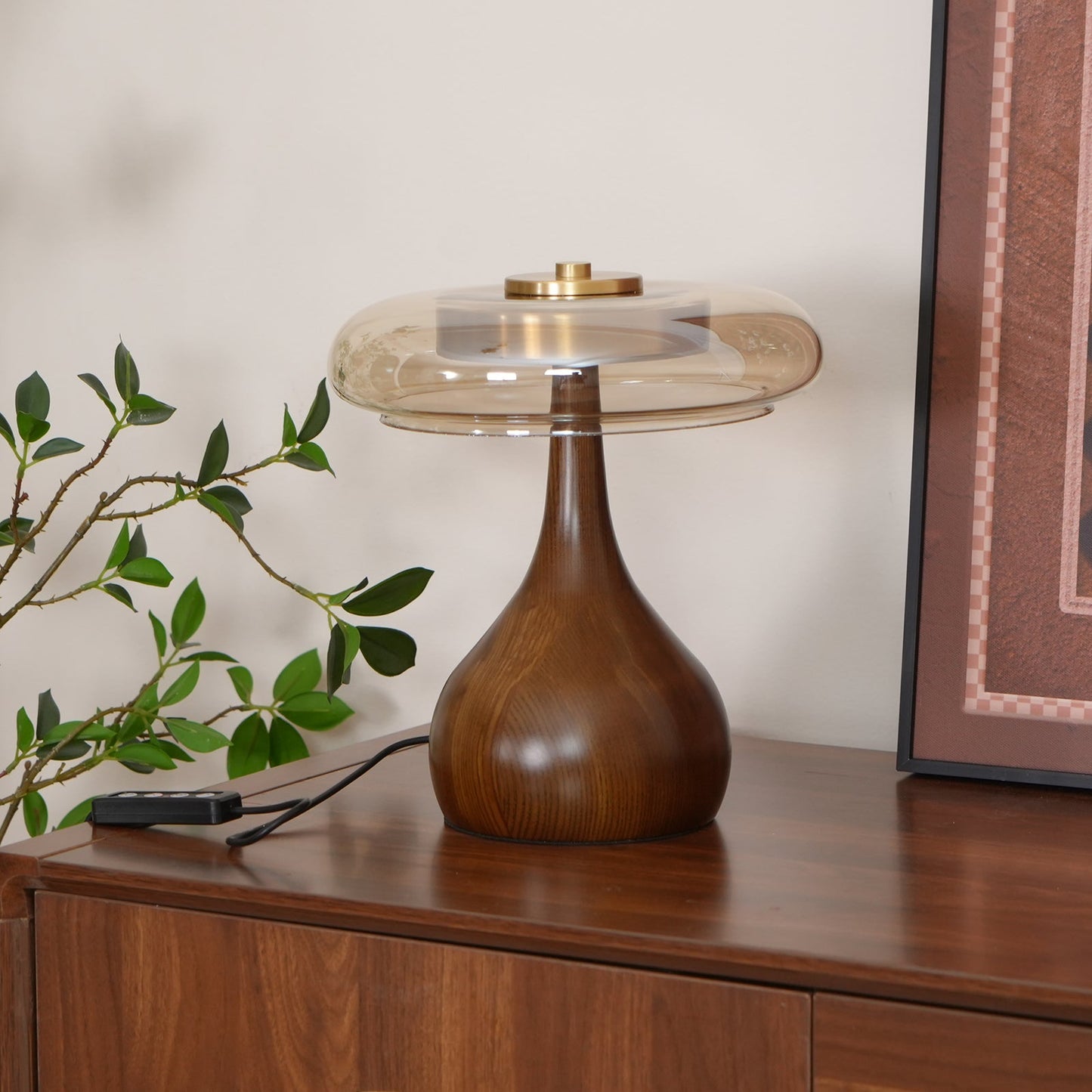 Moonpath - Minimalistische Glazen Tafellamp Met Strakke Houten Voet