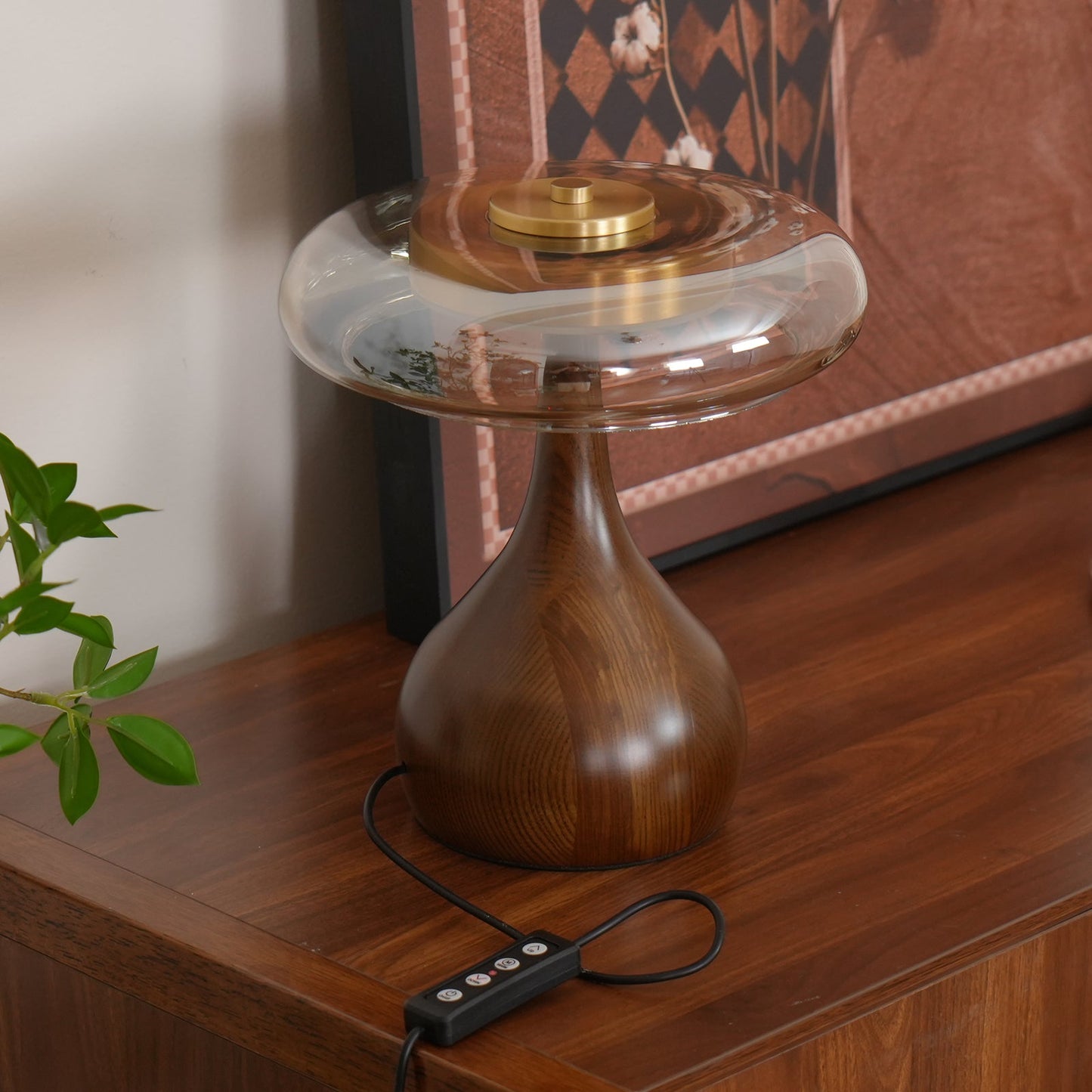 Moonpath - Minimalistische Glazen Tafellamp Met Strakke Houten Voet