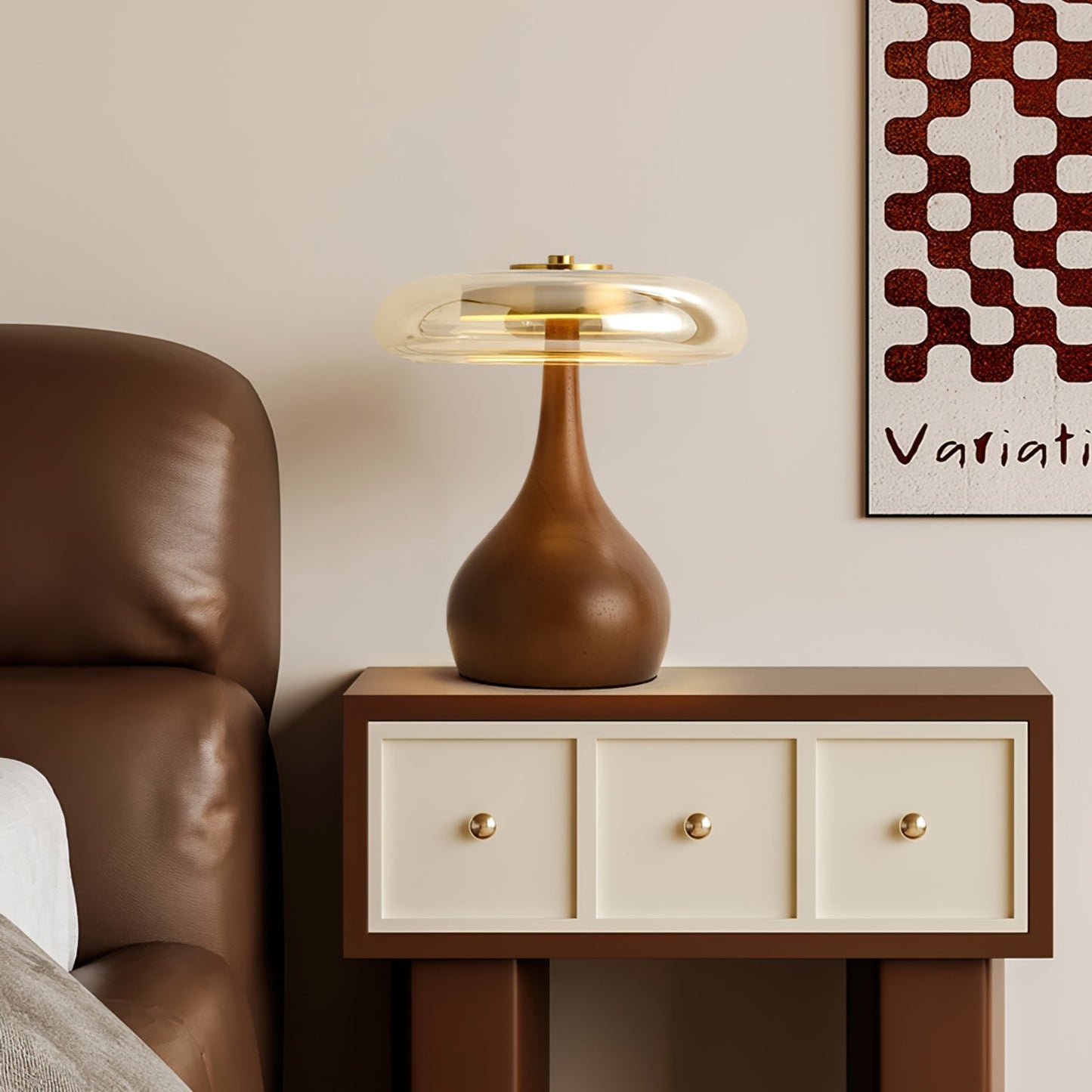 Moonpath - Minimalistische Glazen Tafellamp Met Strakke Houten Voet