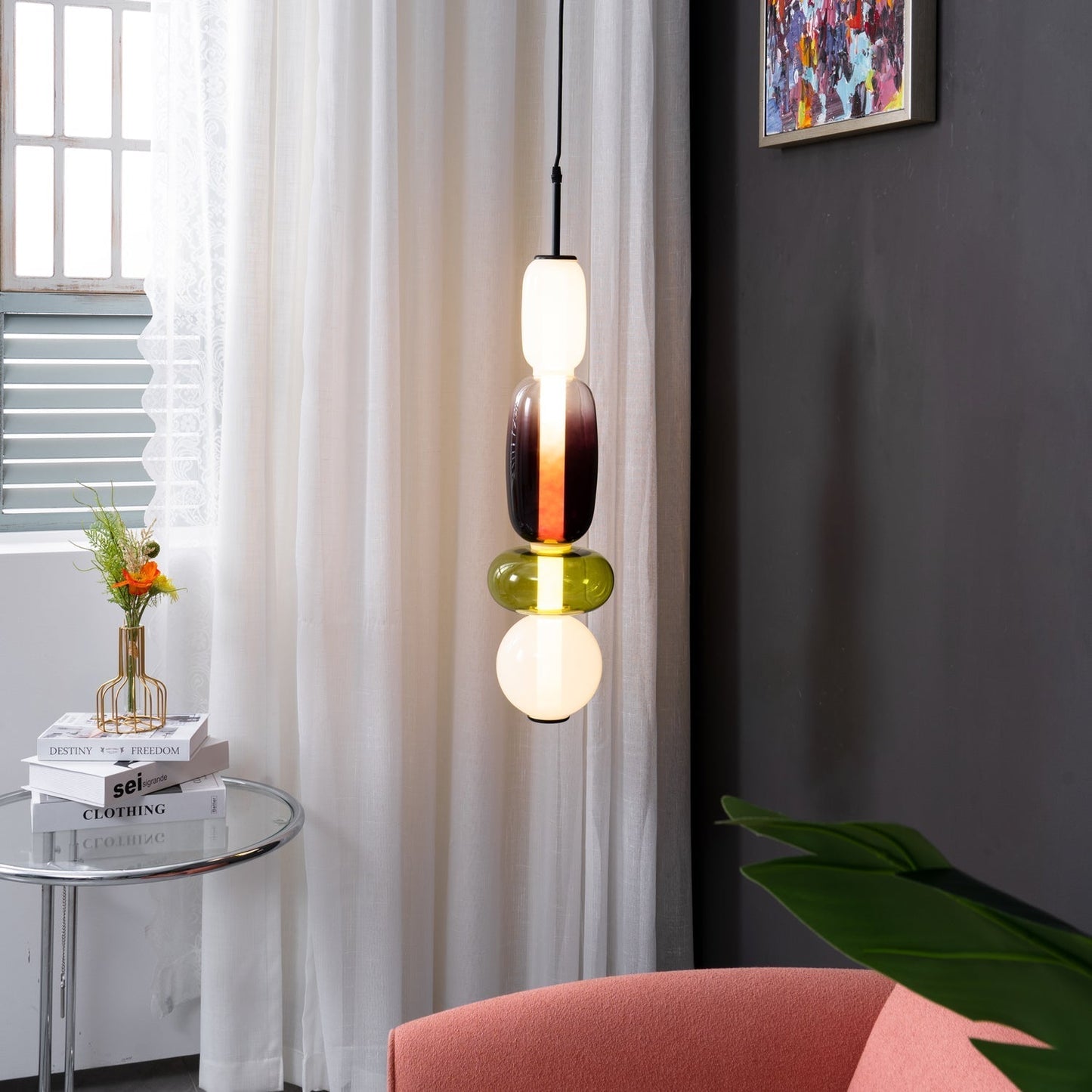 Veyla – Gekleurde Glazen Hanglamp (Plafondlamp, Modern Artistiek LED)