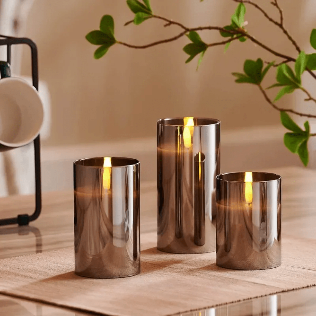 Lumora – LED Kaarsen Set Zonder Vlam (Glazen Pillar Kaarsen)