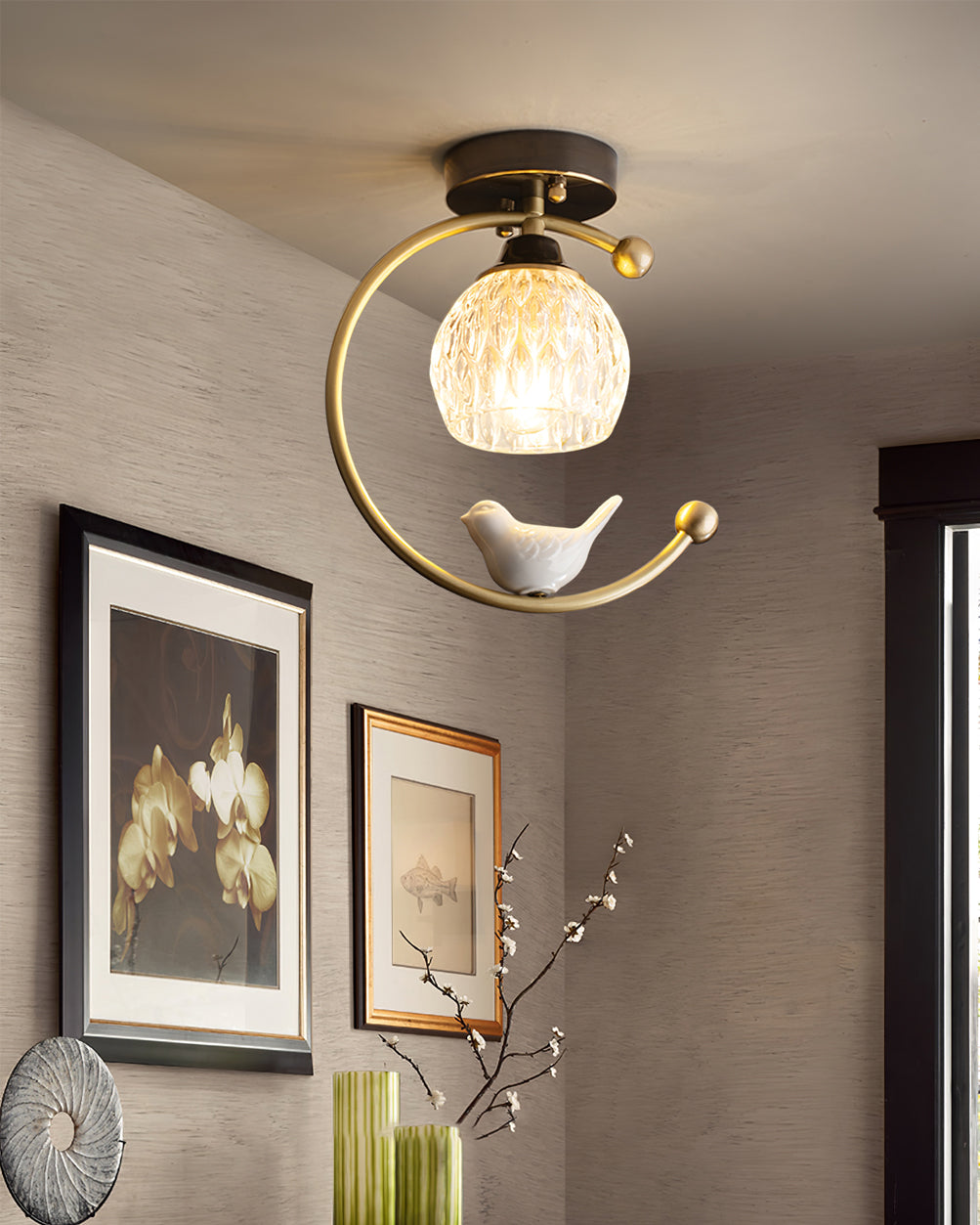 Auroria - Elegante Keramische Vogel Plafondlamp Voor Gezellige Sfeerverlichting
