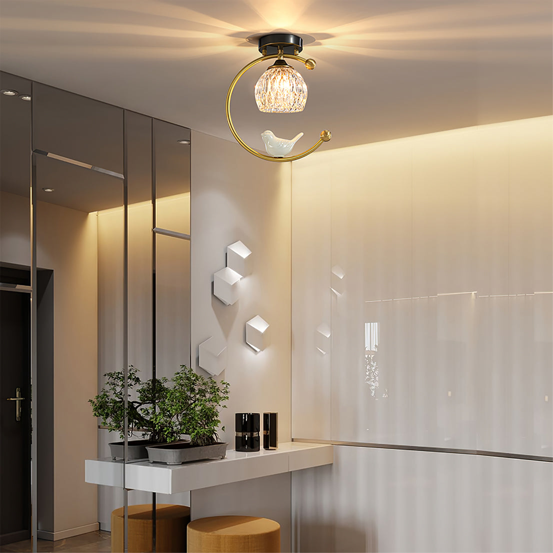 Auroria - Elegante Keramische Vogel Plafondlamp Voor Gezellige Sfeerverlichting