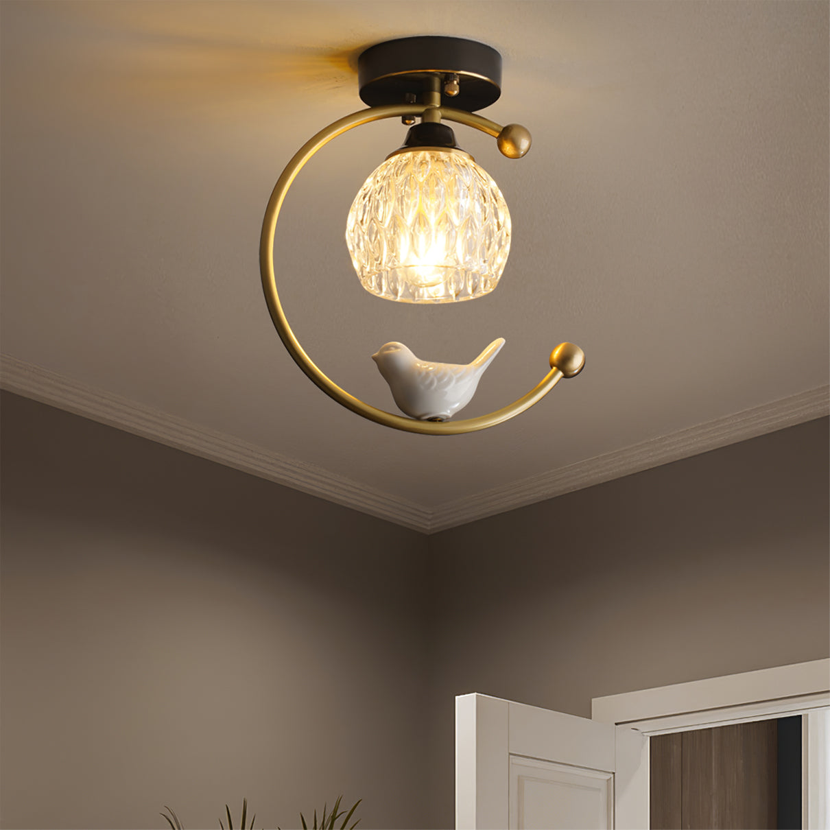 Auroria - Elegante Keramische Vogel Plafondlamp Voor Gezellige Sfeerverlichting