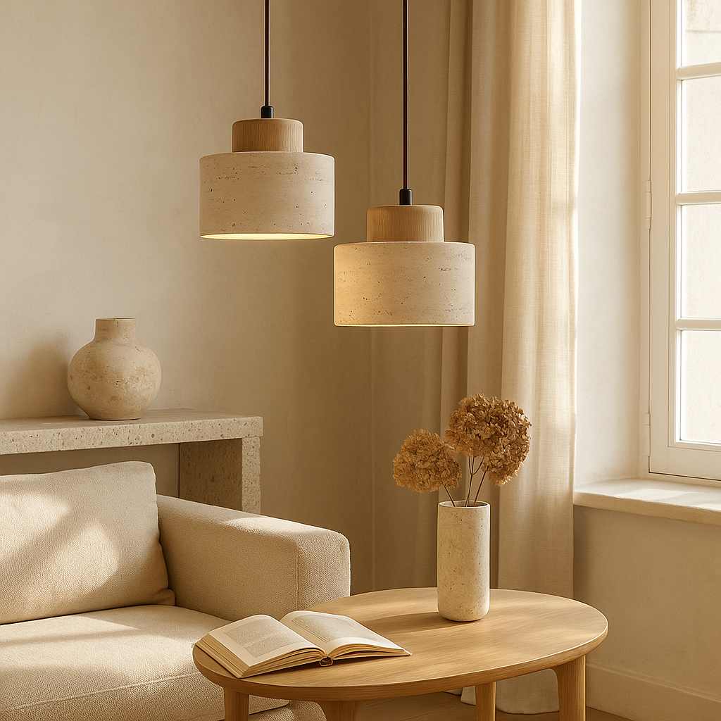 Glowstead - Eigentijdse Travertin Stenen Hanglamp Met Zachte Natuurlijke Tinten