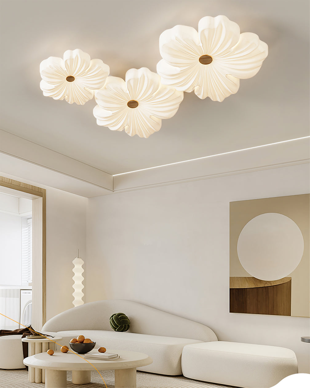 Shinora - Stijlvolle Crème Bloemen Plafondlamp Met Zachte Verlichting