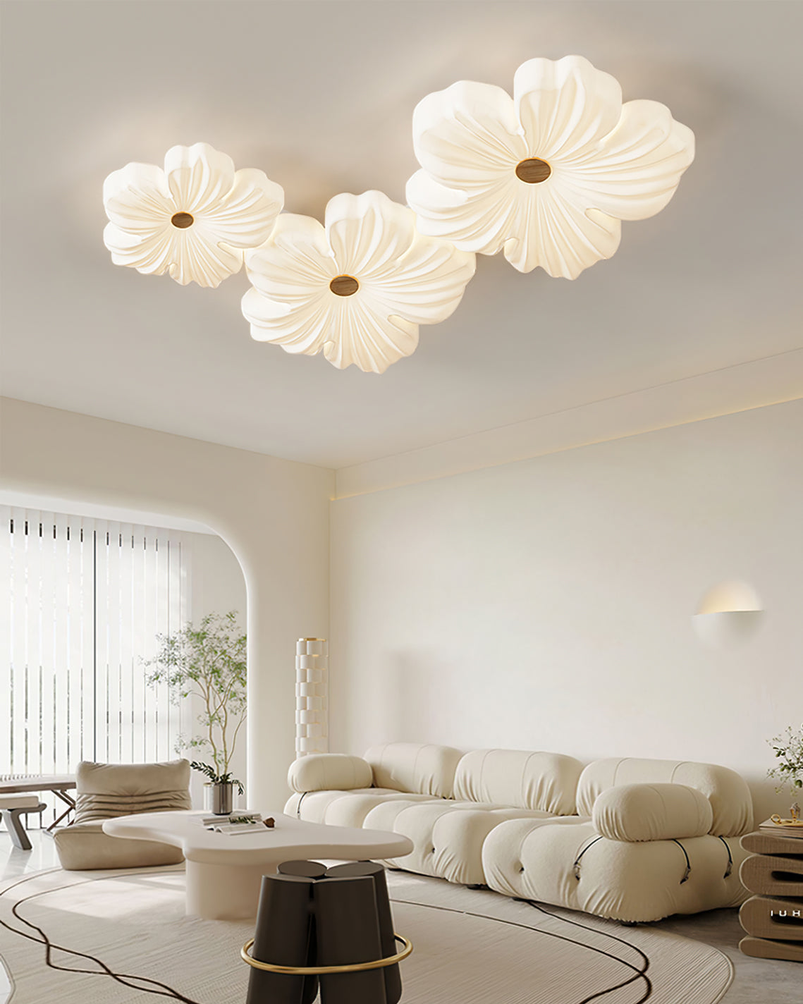 Shinora - Stijlvolle Crème Bloemen Plafondlamp Met Zachte Verlichting