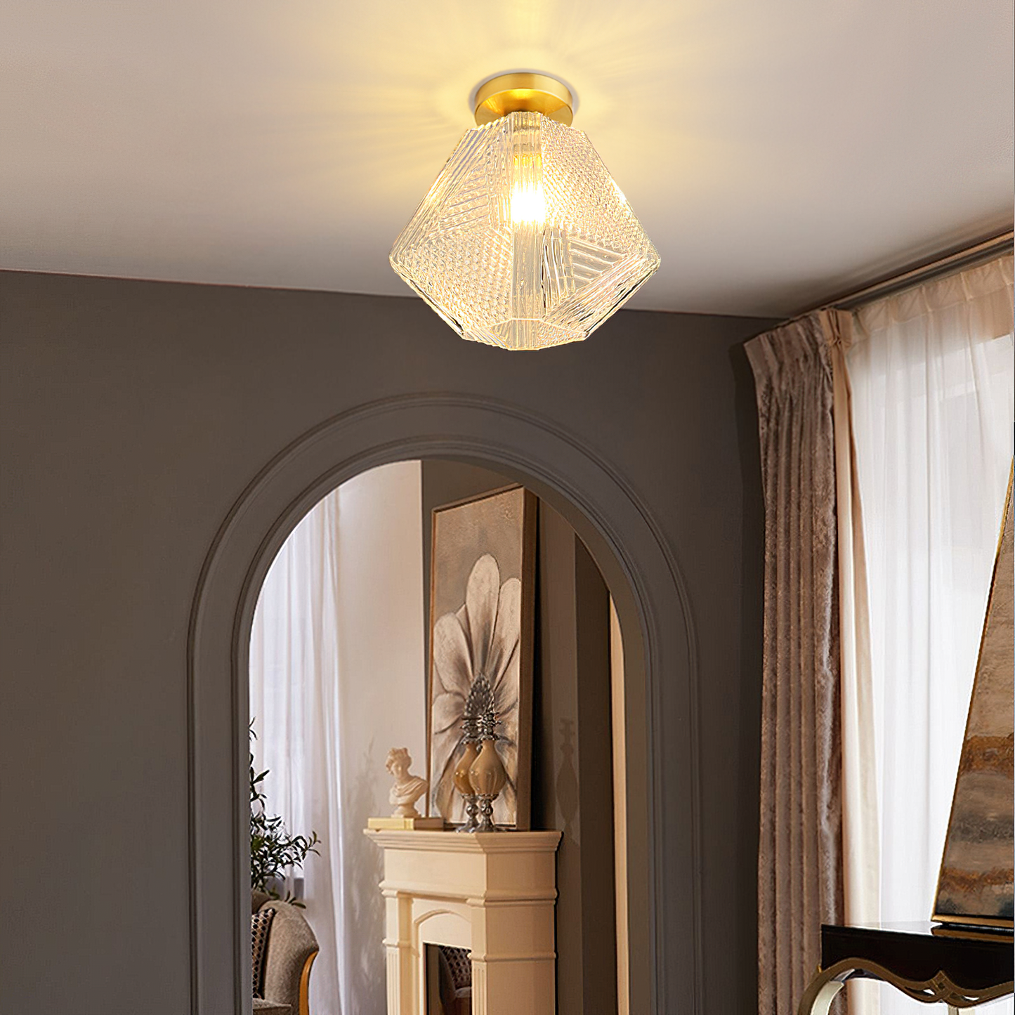 Lustoria - Elegante Art Deco Plafondlamp Met Diamantgeslepen Glas