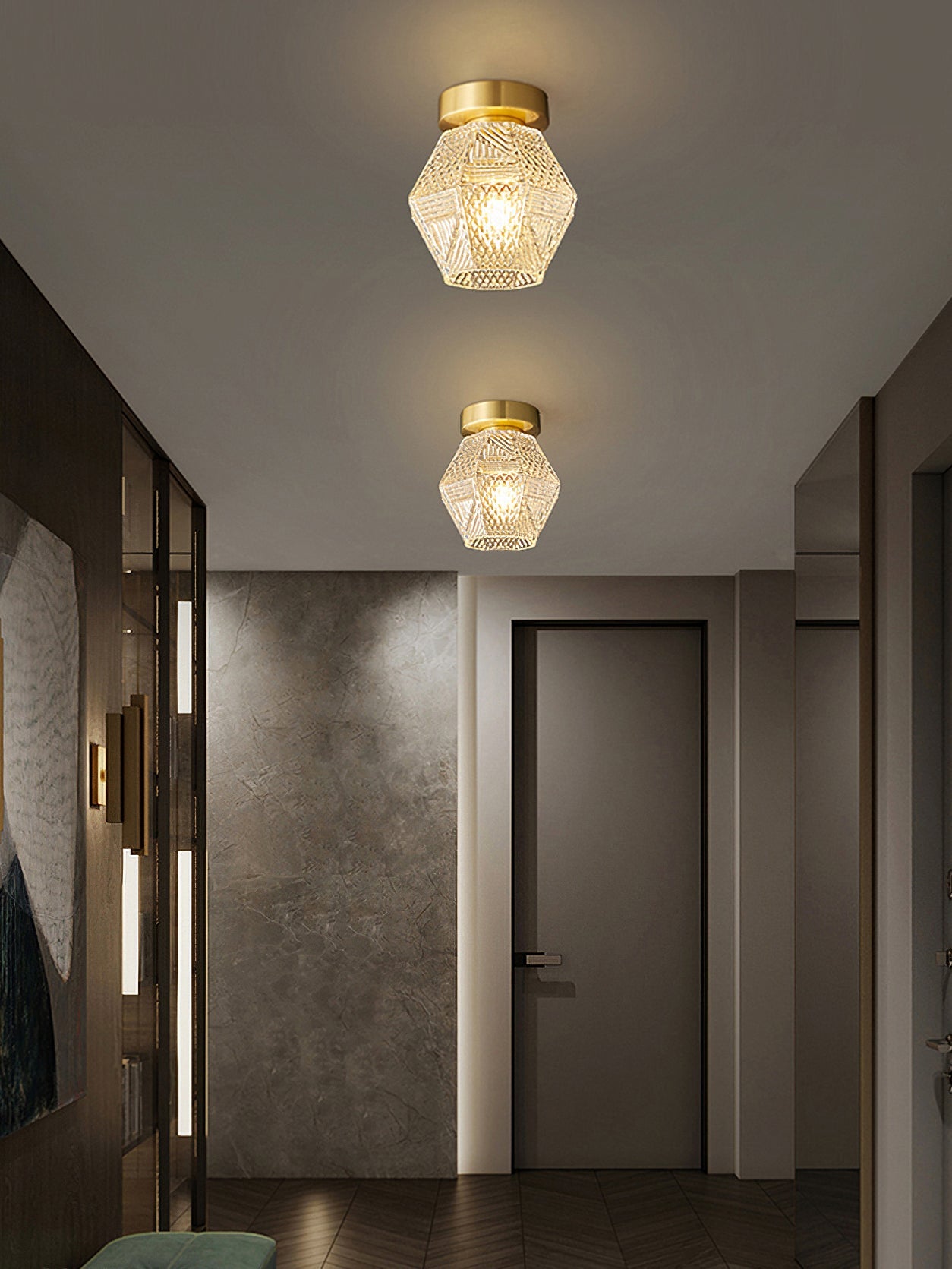 Lustoria - Elegante Art Deco Plafondlamp Met Diamantgeslepen Glas