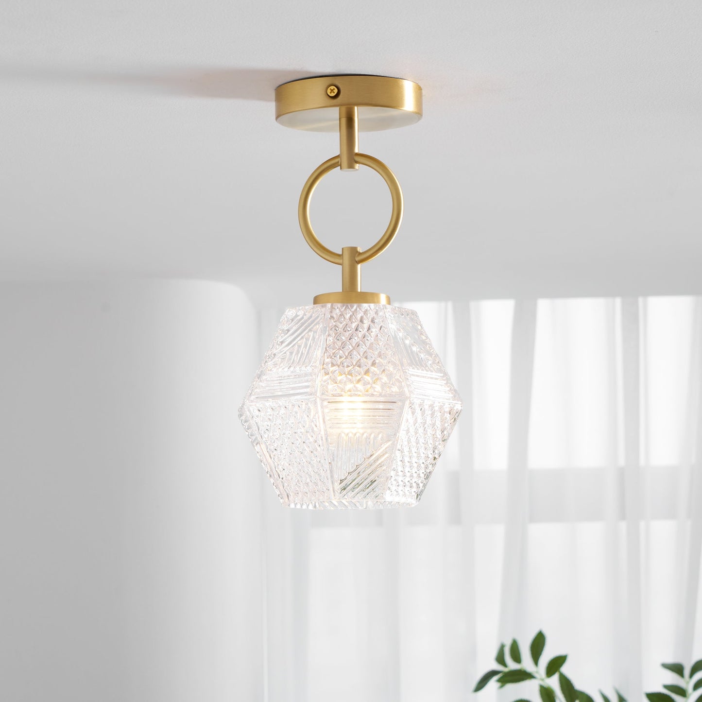 Lustoria - Elegante Art Deco Plafondlamp Met Diamantgeslepen Glas