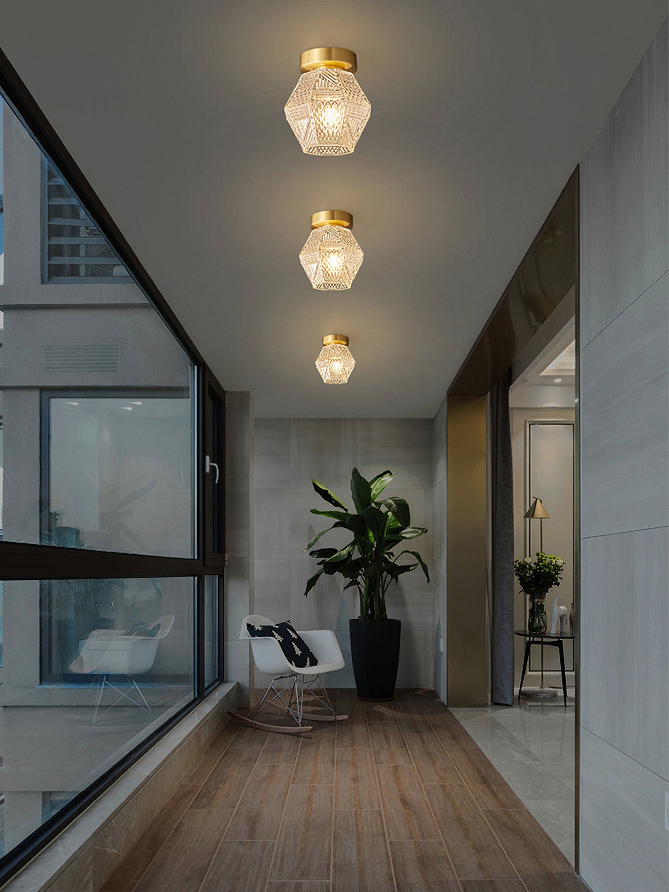 Lustoria - Elegante Art Deco Plafondlamp Met Diamantgeslepen Glas