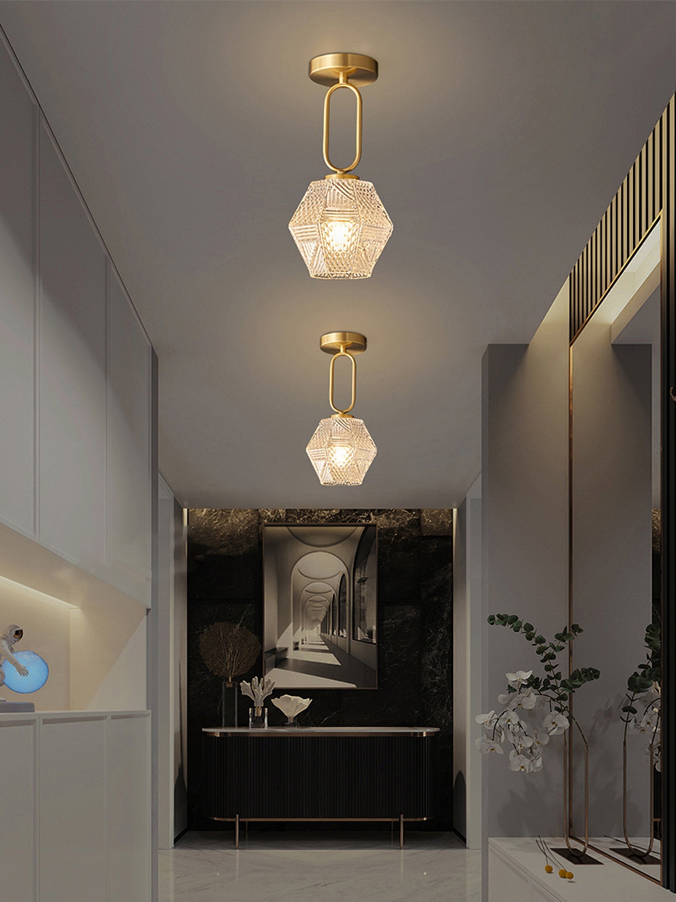 Lustoria - Elegante Art Deco Plafondlamp Met Diamantgeslepen Glas