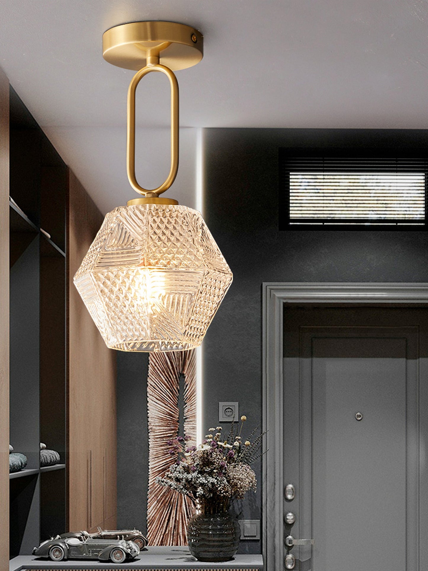 Lustoria - Elegante Art Deco Plafondlamp Met Diamantgeslepen Glas