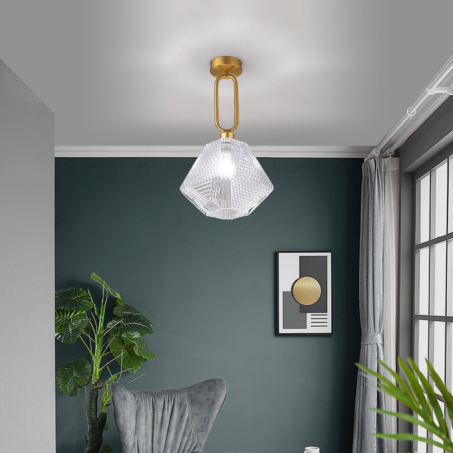 Lustoria - Elegante Art Deco Plafondlamp Met Diamantgeslepen Glas