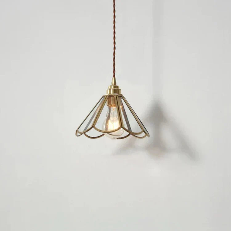 Vetra – Glazen Hanglamp & Plafondlamp (Vintage Messing met Stoffen Snoer)