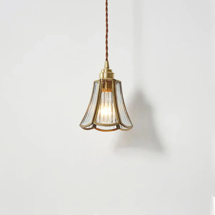 Vetra – Glazen Hanglamp & Plafondlamp (Vintage Messing met Stoffen Snoer)