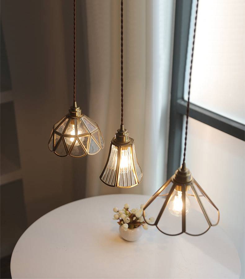 Vetra – Glazen Hanglamp & Plafondlamp (Vintage Messing met Stoffen Snoer)