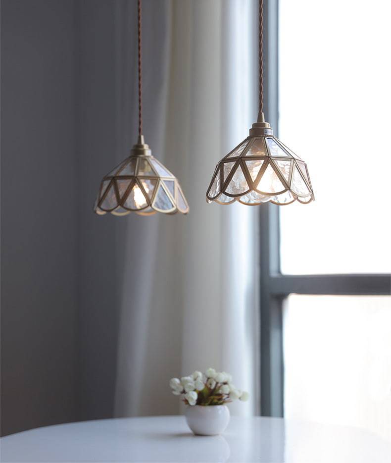 Vetra – Glazen Hanglamp & Plafondlamp (Vintage Messing met Stoffen Snoer)