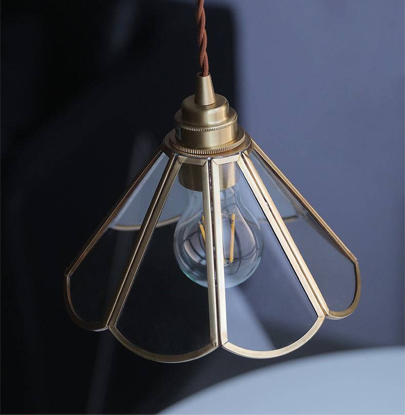 Vetra – Glazen Hanglamp & Plafondlamp (Vintage Messing met Stoffen Snoer)