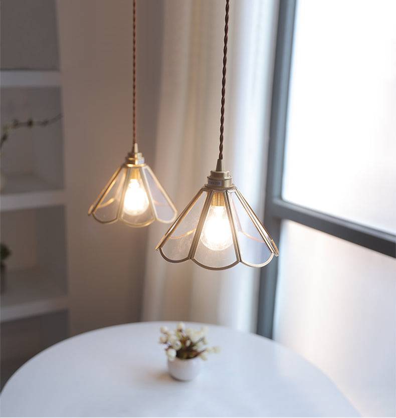 Vetra – Glazen Hanglamp & Plafondlamp (Vintage Messing met Stoffen Snoer)