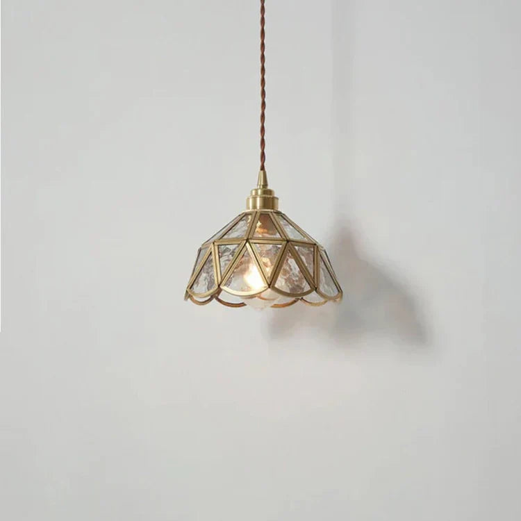 Vetra – Glazen Hanglamp & Plafondlamp (Vintage Messing met Stoffen Snoer)