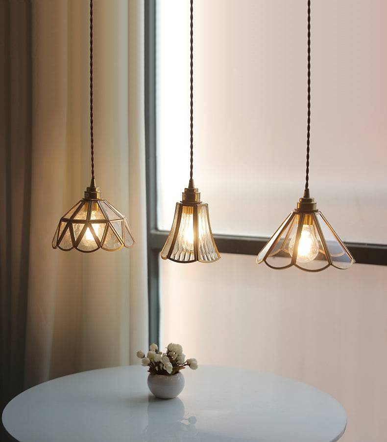 Vetra – Glazen Hanglamp & Plafondlamp (Vintage Messing met Stoffen Snoer)