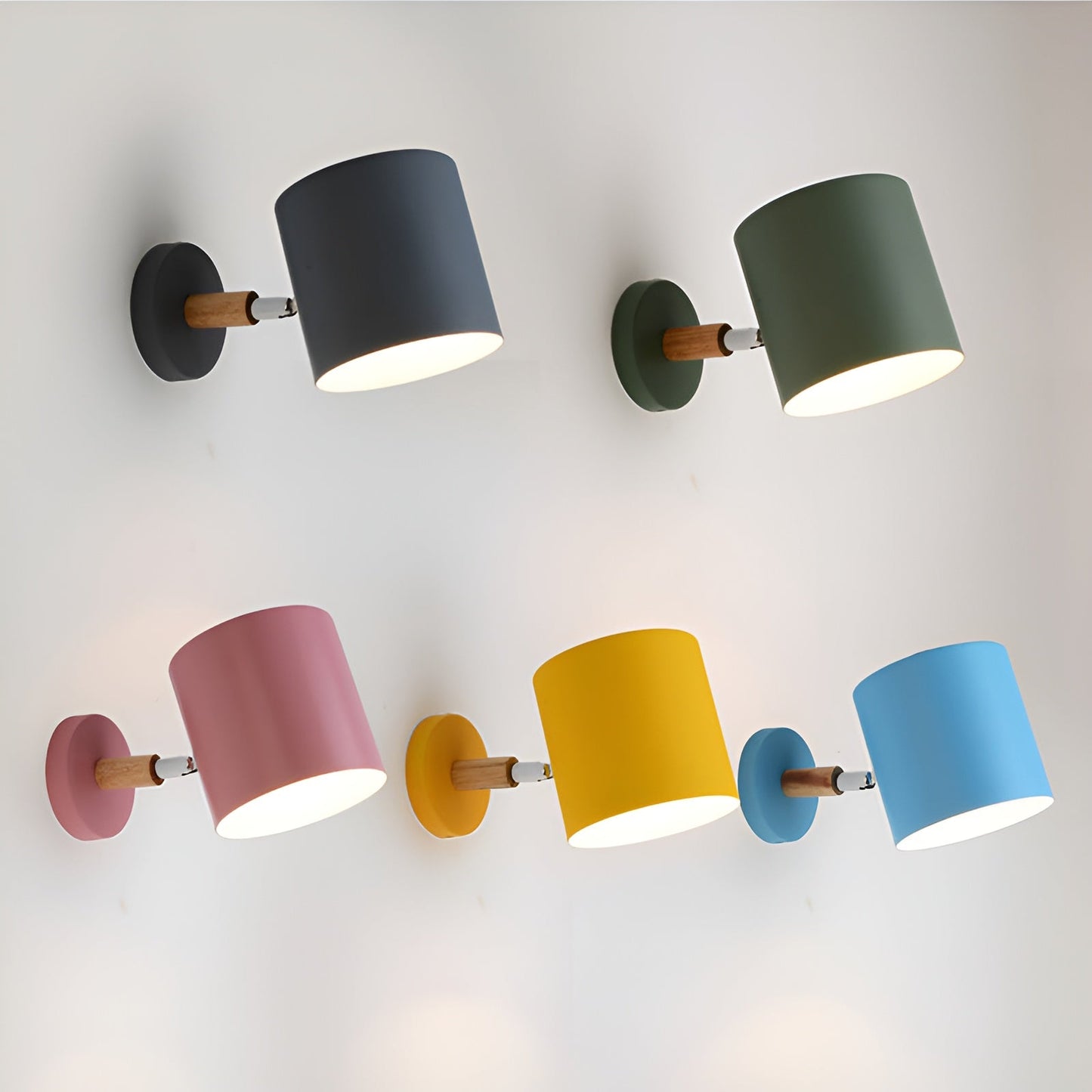 Auri – Verstelbare Pastel Wandlamp (Scandinavisch Ontwerp, Houtaccent)