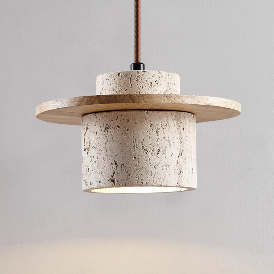 Travora – Natuurlijke Travertin Hanglamp met Houten Accenten