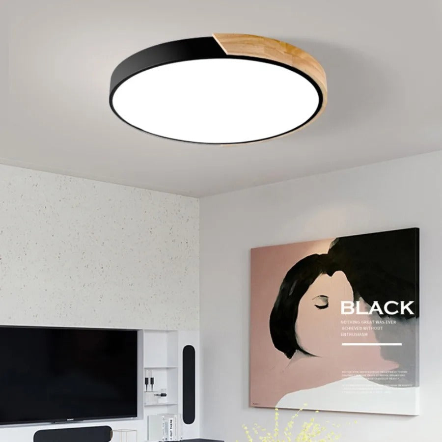 NestGLow - Moderne Scandinavische Houten Ronde Plafondlamp Voor Elegante Interieurs