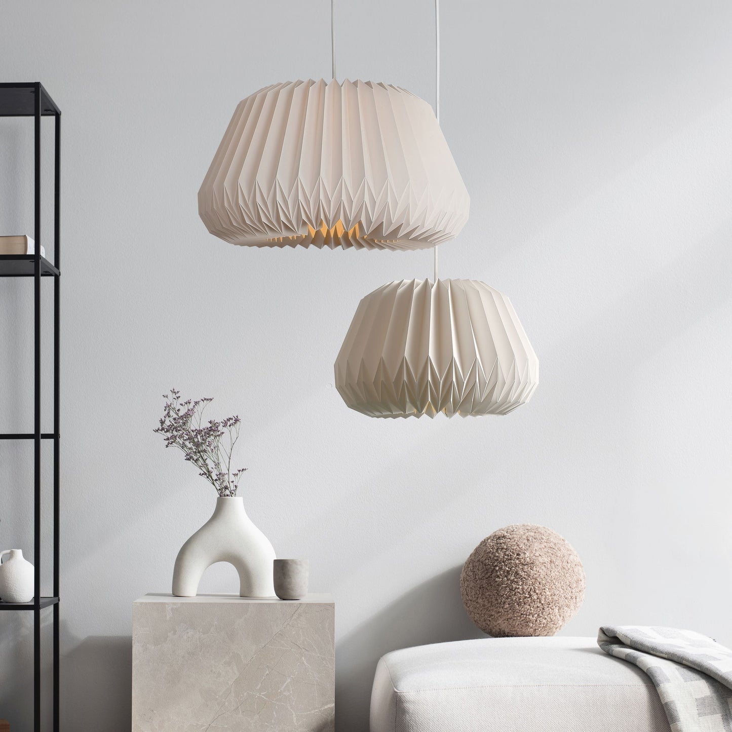 Lightura - Sculpturale Pendel Lamp Moon Mush Met Plissé Kap Ø45 Cm