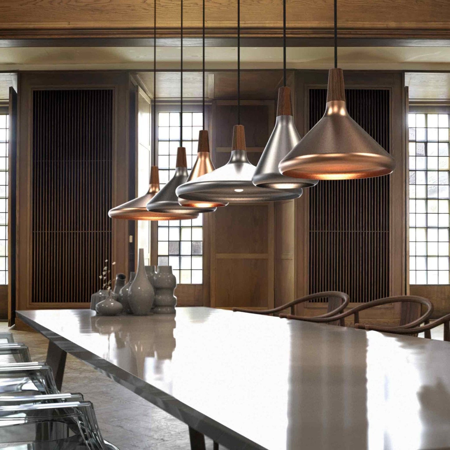 Glowbelle - Elegante Kegelvormige Hanglamp Met Geoliede Walnootstam Voor Warme Sfeer
